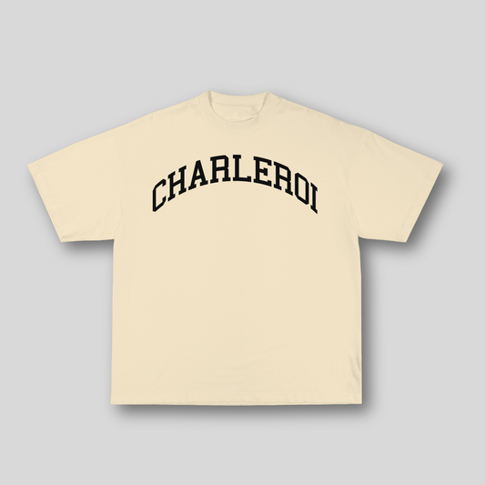 T-shirt Oversize Charleroi – Beige Crème & Noir | 100% Coton Bio Premium