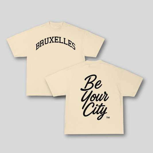 T-shirt Oversize Bruxelles – Beige Crème & Noir | 100% Coton Bio Premium