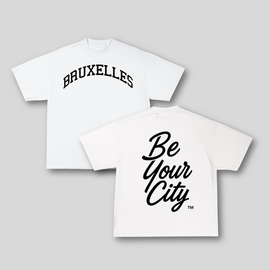 T-shirt Oversize Bruxelles – Blanc & Noir | 100% Coton Bio Premium