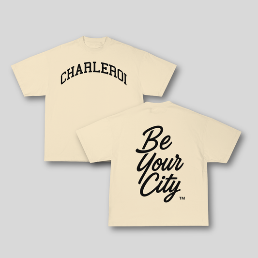 T-shirt Oversize Charleroi – Beige Crème & Noir | 100% Coton Bio Premium
