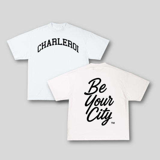 T-shirt Oversize Charleroi – Blanc & Noir | 100% Coton Bio Premium