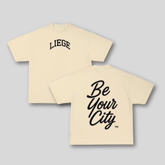 T-shirt Oversize Liège – Beige Crème & Noir | 100% Coton Bio Premium