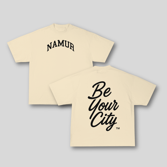 T-shirt Oversize Namur – Beige Crème & Noir | 100% Coton Bio Premium