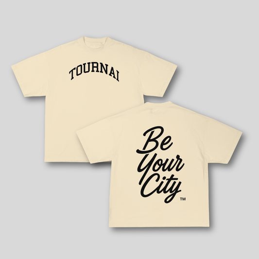 T-shirt Oversize Tournai – Beige Crème & Noir | 100% Coton Bio Premium