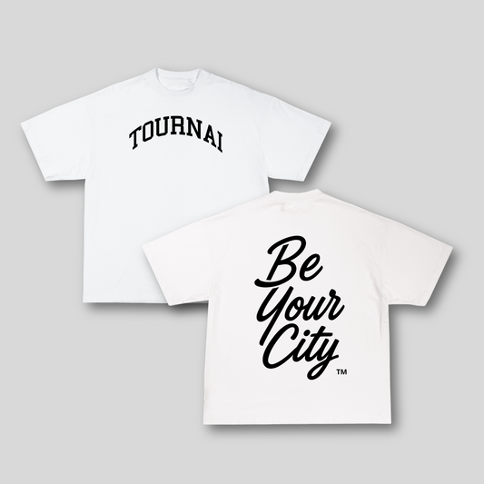 T-shirt Oversize Tournai – Blanc & Noir | 100% Coton Bio Premium