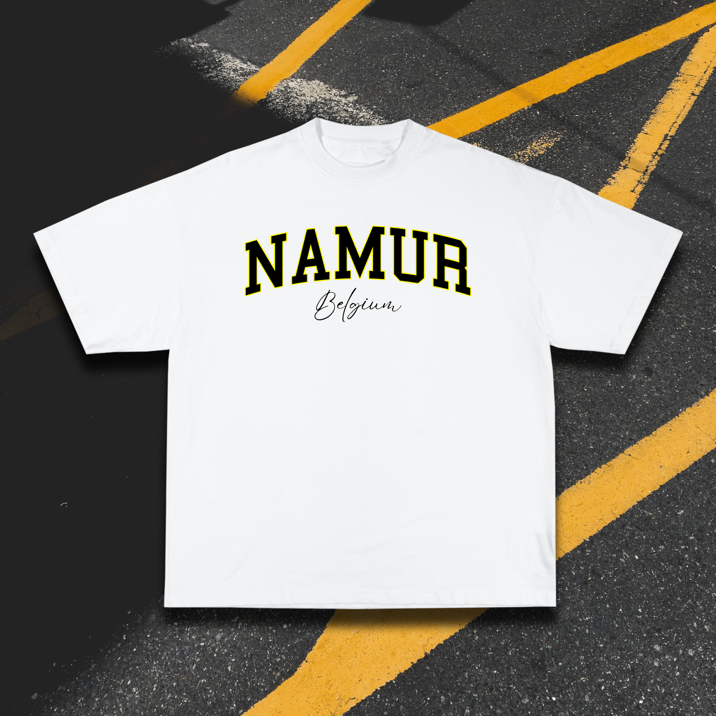 T-shirt Blanc OG Namur Noir & Jaune | Oversize 100% Coton 220g/m²