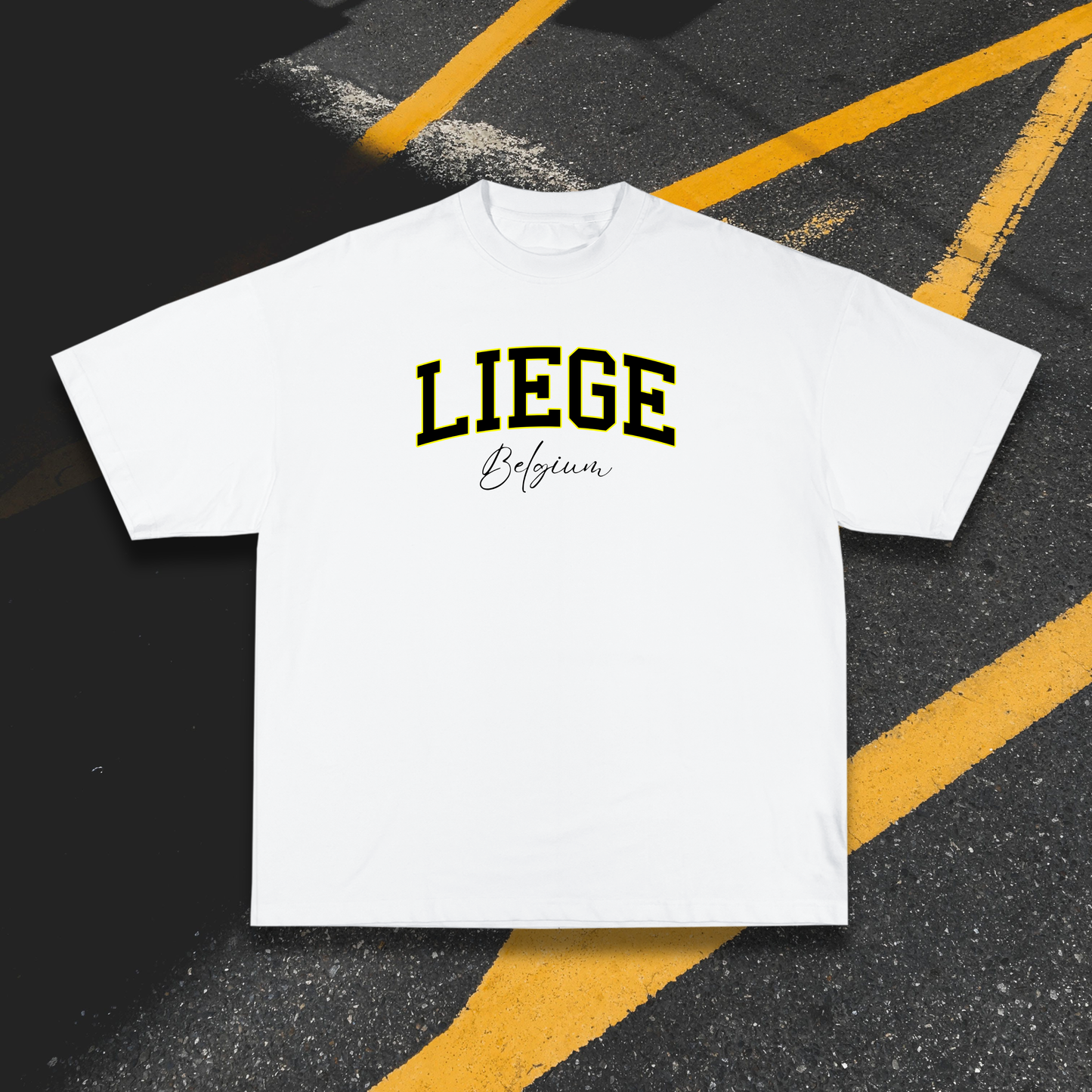 T-shirt Blanc OG Liège Noir & Jaune | Oversize 100% Coton 220g/m²