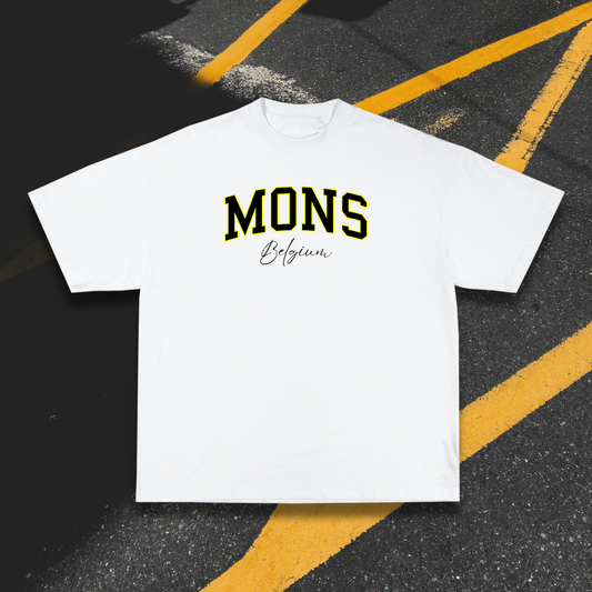 T-shirt Blanc OG Mons Noir & Jaune | Oversize 100% Coton 220g/m²