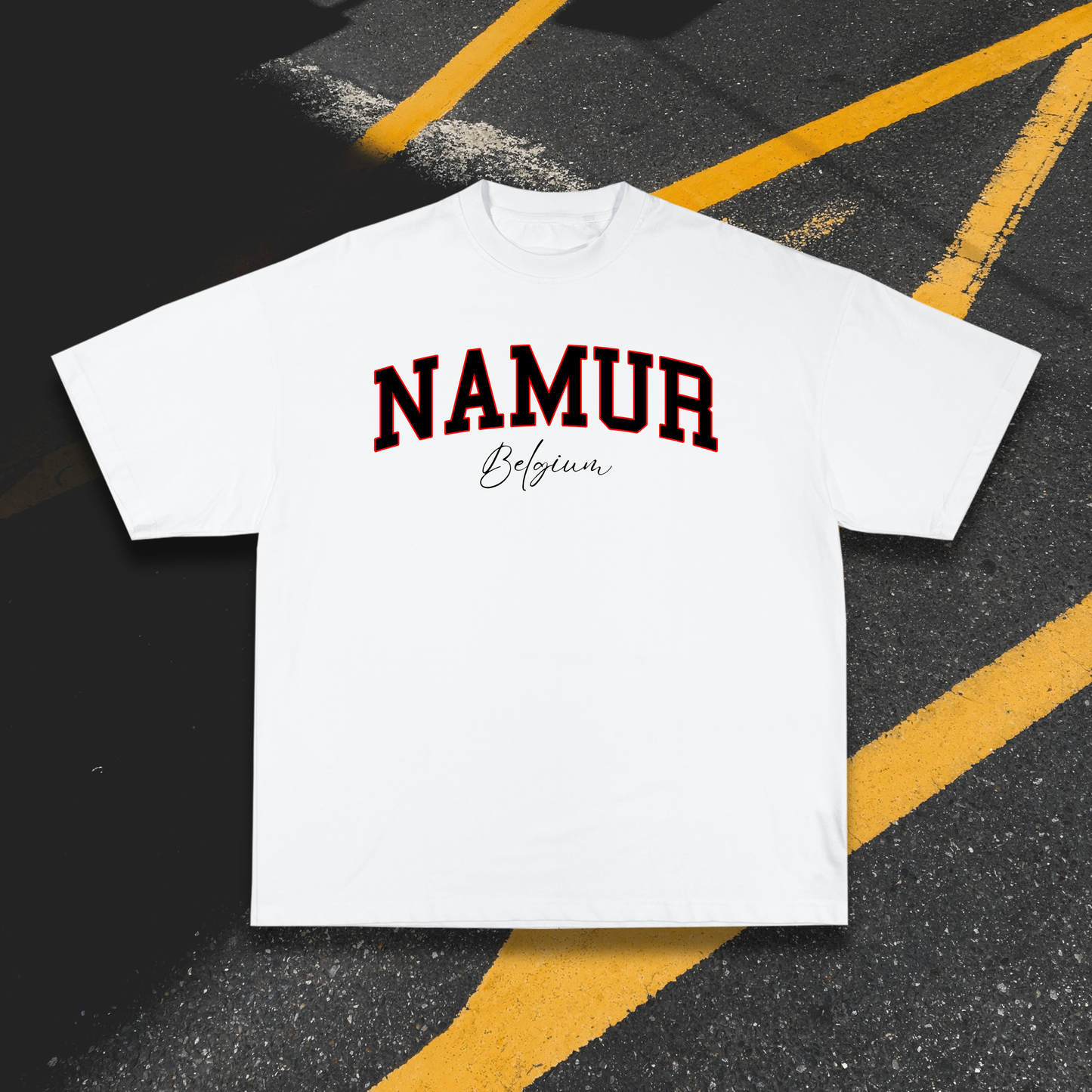 T-shirt Blanc OG Namur Noir & Rouge | Oversize 100% Coton 220g/m²