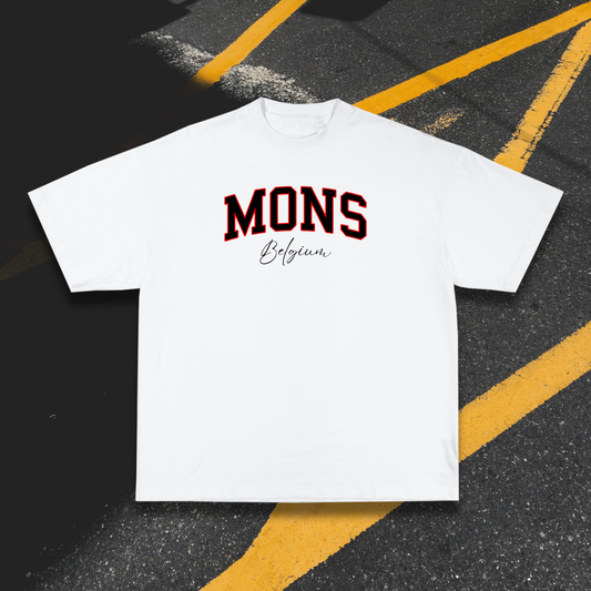 T-shirt Blanc OG Mons Noir & Rouge | Oversize 100% Coton 220g/m²